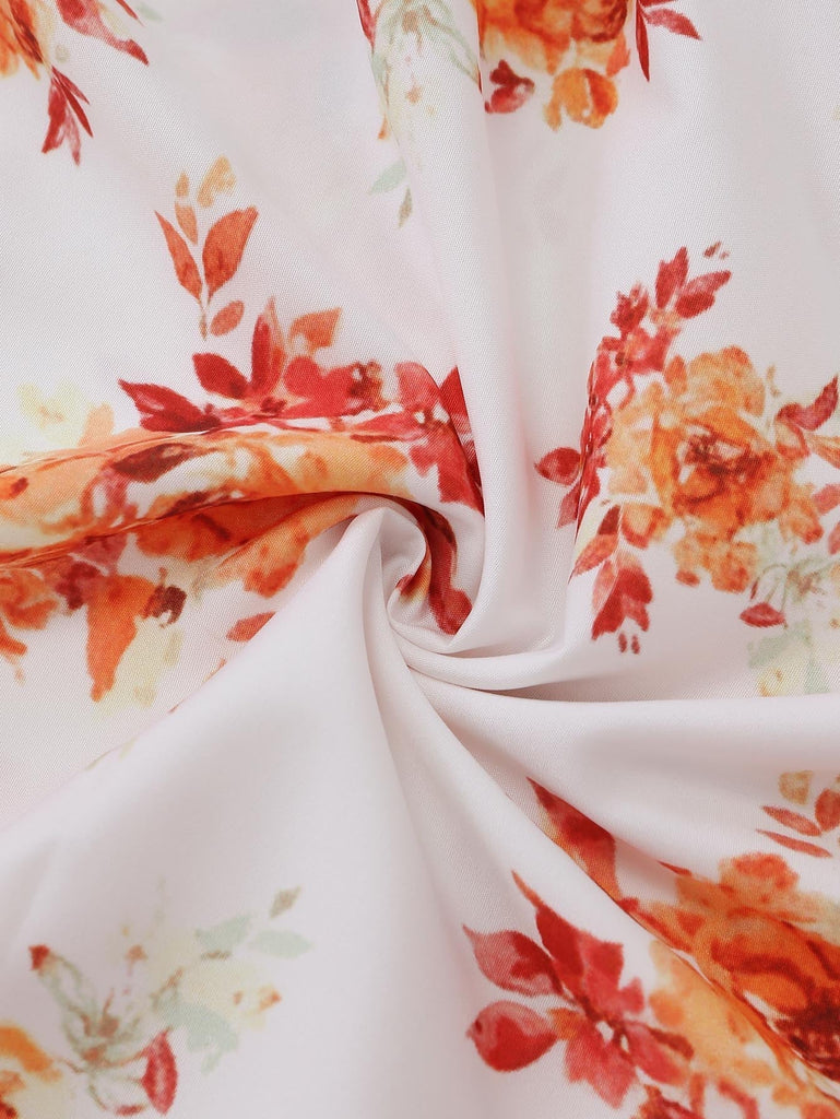 Orange 40er Kleid mit Puffärmel und Blumen