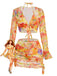 Orange 60er Netz-Bikini-Set & Cover-Up mit Neckholder und Blumen