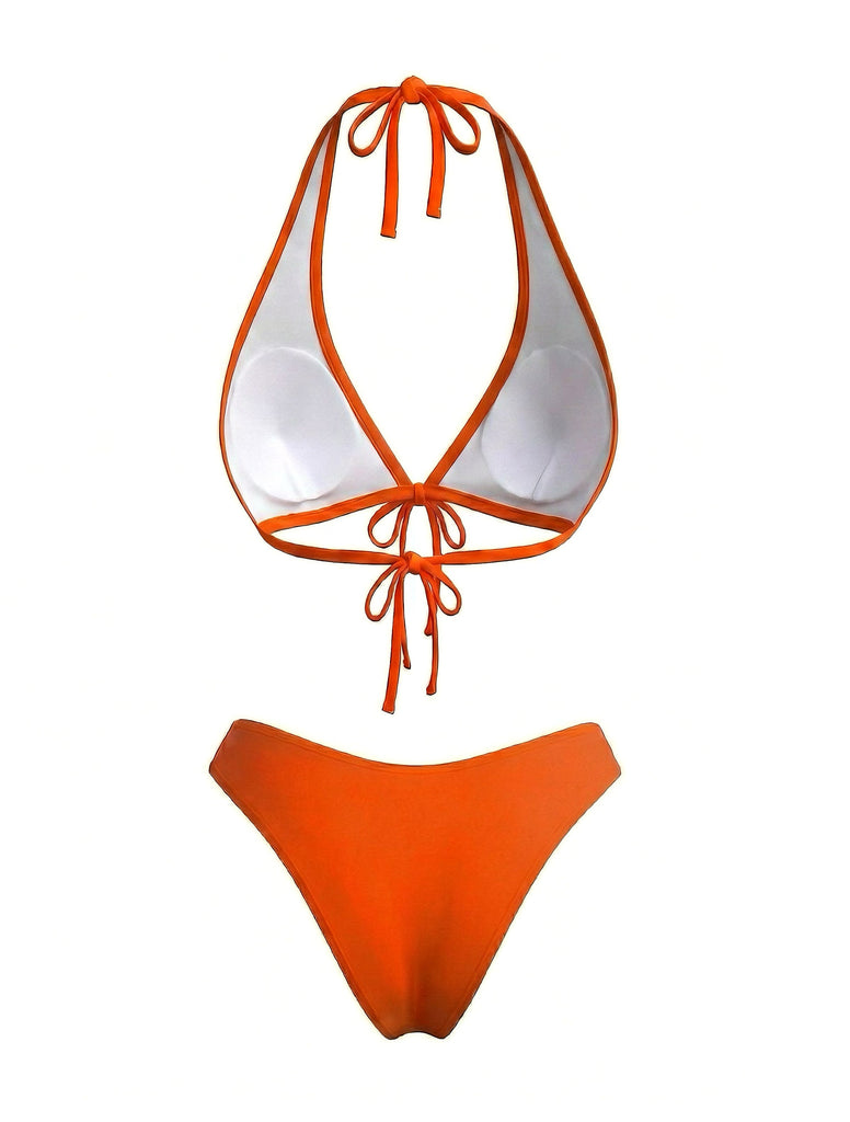 Orange 1980er Boho Irregulär Bikini-Set & Abdeckung Up