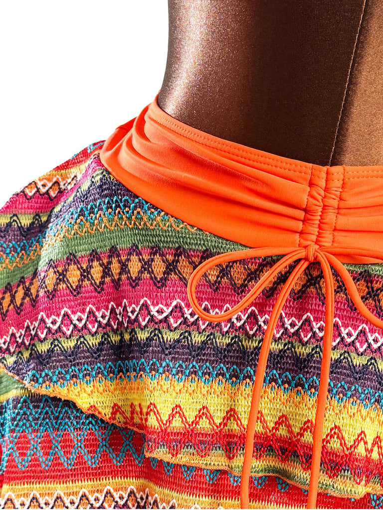 Orange 1980er Boho Irregulär Bikini-Set & Abdeckung Up