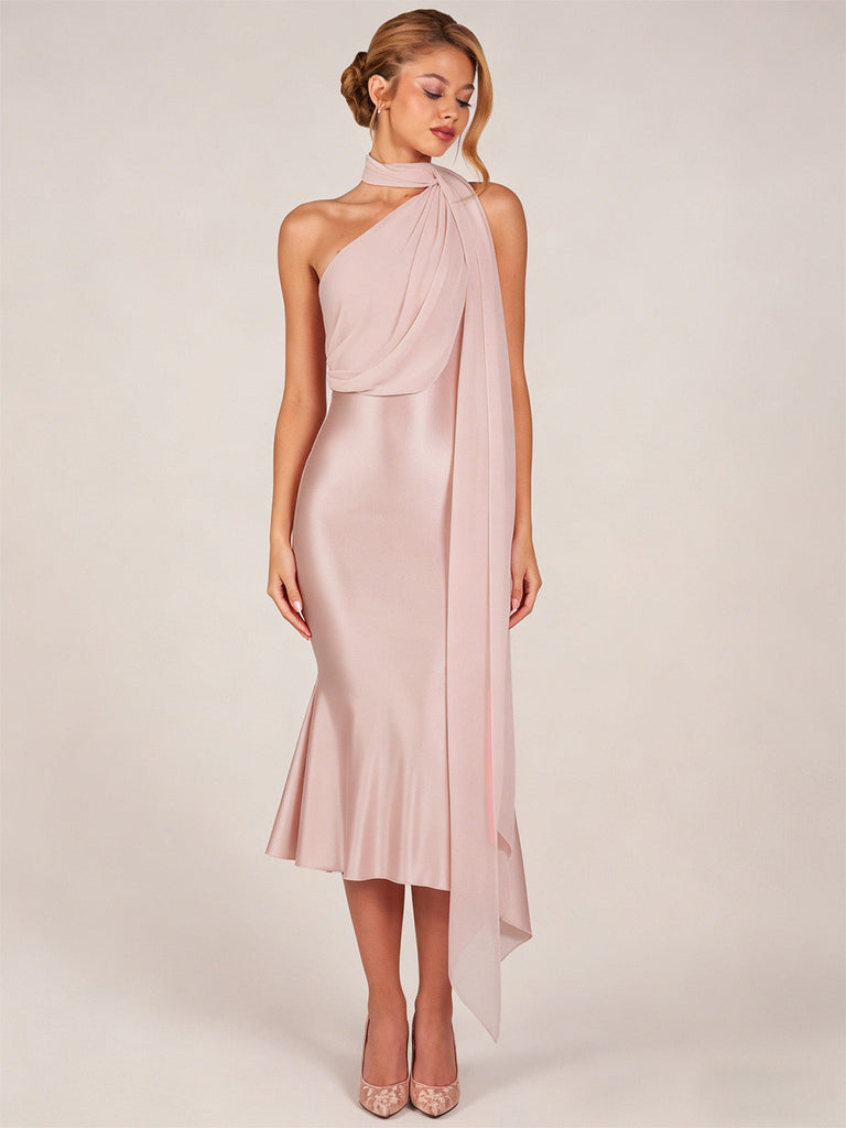Orange & Rosa 30er Satin-Schal mit One-Shoulder