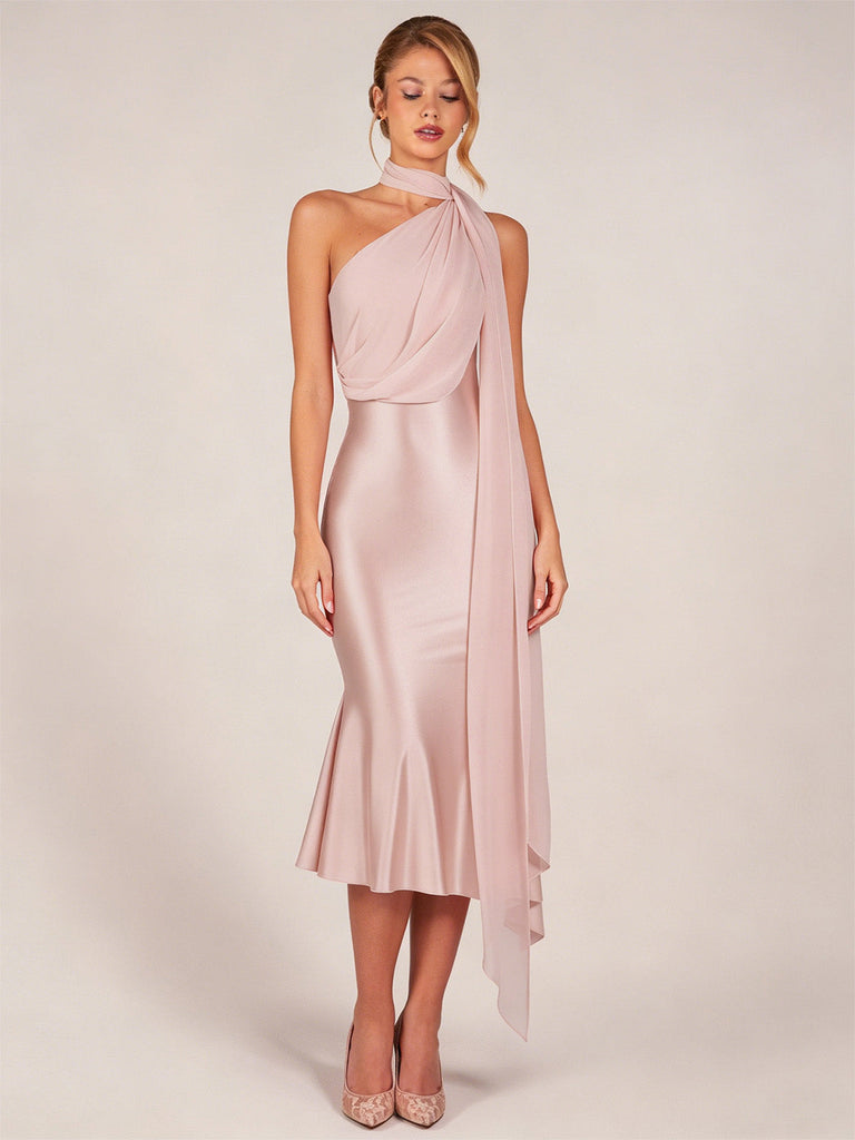 Orange & Rosa 30er Satin-Schal mit One-Shoulder