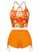 Orange 1960er Blumen Rückenfrei Bikini Set