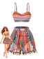 4PCS 1970er Boho Streifen Bikini & Fransen Cover-Up Set