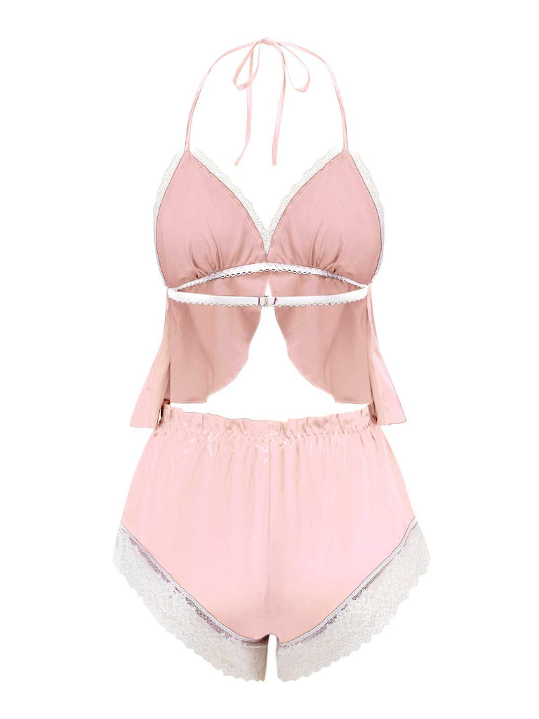 1950er Halter Spitze Satin Pyjama Set