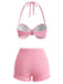Rosa 50er Bikini-Set mit Neckholder und Erdbeere