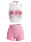 [Vorverkauf] Rosa 50er Bikini-Set & Erdbeer-Cover-Up mit Smock-Design und Neckholder