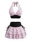 80er Bikini-Set mit Polka-Dots und Neckholder & Rüschen-Cover-Up-Rock