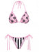 Rosa 80er Gothic Bikini-Set mit Streifen und Totenkopf