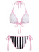 Rosa 80er Gothic Bikini-Set mit Streifen und Totenkopf