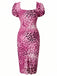 Leoparden-Printes & Rosa 60er Bodycon-Kleid mit Herzausschnitt