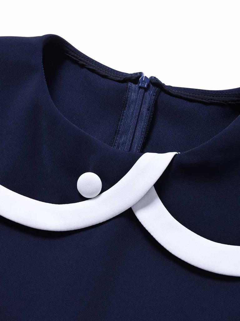 Blaues 60er Ärmelloses Bleistiftkleid mit Reverskragen