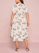 [Übergröße] Rosa 40er Kleid mit Blumen-Print und Kurzarm