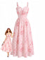 Rosa 40er Smockkleid mit Blumen und Rüschen