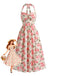 Rosa 40er Kleid mit Neckholder und Blumen