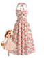 Rosa 40er Kleid mit Neckholder und Blumen