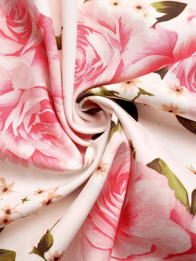 Rosa 40er Kleid mit Neckholder und Blumen