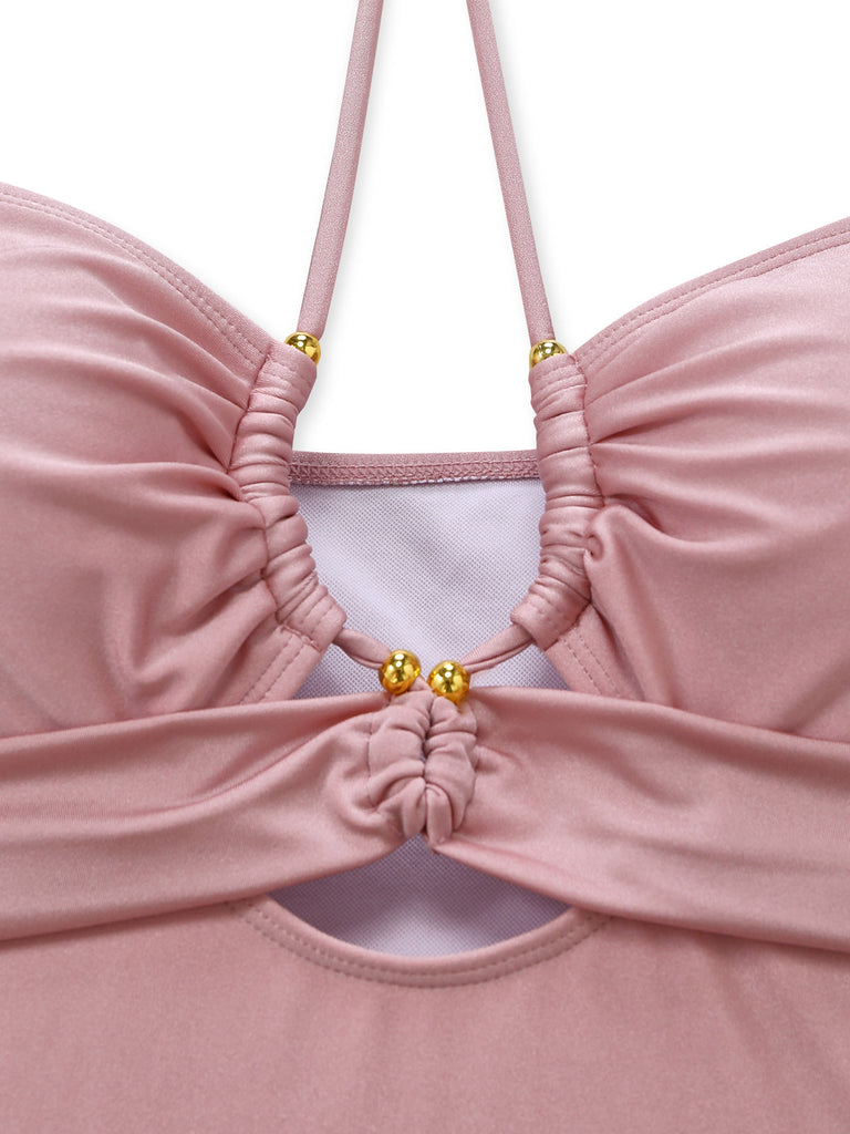 Rosa 40er Badeanzug mit Neckholder und Criss-Cross