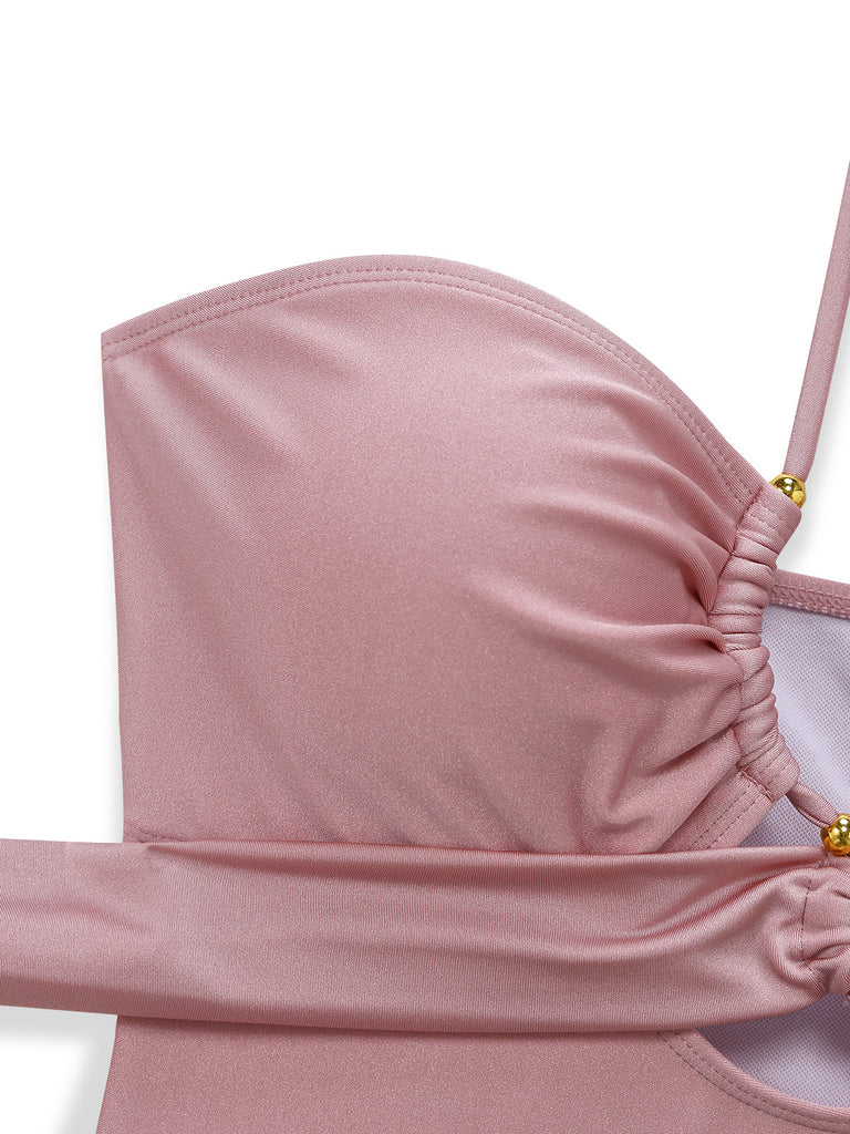 Rosa 40er Badeanzug mit Neckholder und Criss-Cross