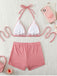 Rosa 50er Bikini-Set & Shorts mit Schleife und Hohe Taille