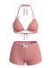 Rosa 50er Bikini-Set & Shorts mit Schleife und Hohe Taille