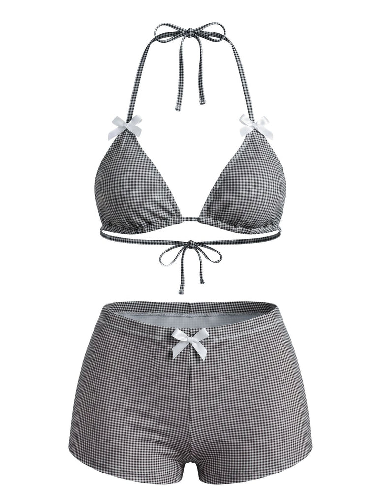 Rosa 50er Bikini-Set & Shorts mit Schleife und Hohe Taille