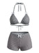 Rosa 50er Bikini-Set & Shorts mit Schleife und Hohe Taille