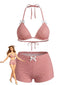 Rosa 50er Bikini-Set mit Karomuster und hoher Taille