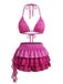 2PCS Rosa 1950er Halfter Bikini-Set & Rüschen Rock Abdeckung Up