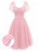 Rosa 50er Netzkleid mit Herzausschnitt und Polka-Dots