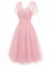 Rosa 50er Netzkleid mit Herzausschnitt und Polka-Dots