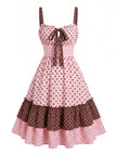 Rosa 50er Kleid mit Polka-Dots und Träger