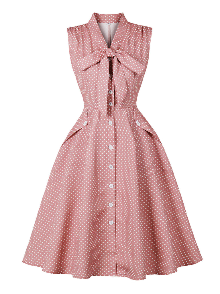 Rosa 50er Swingkleid mit Polka-Dots und Schleife