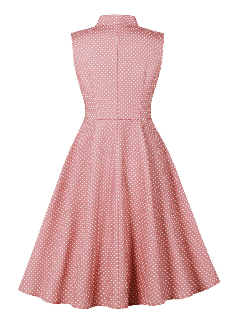 Rosa 50er Swingkleid mit Polka-Dots und Schleife