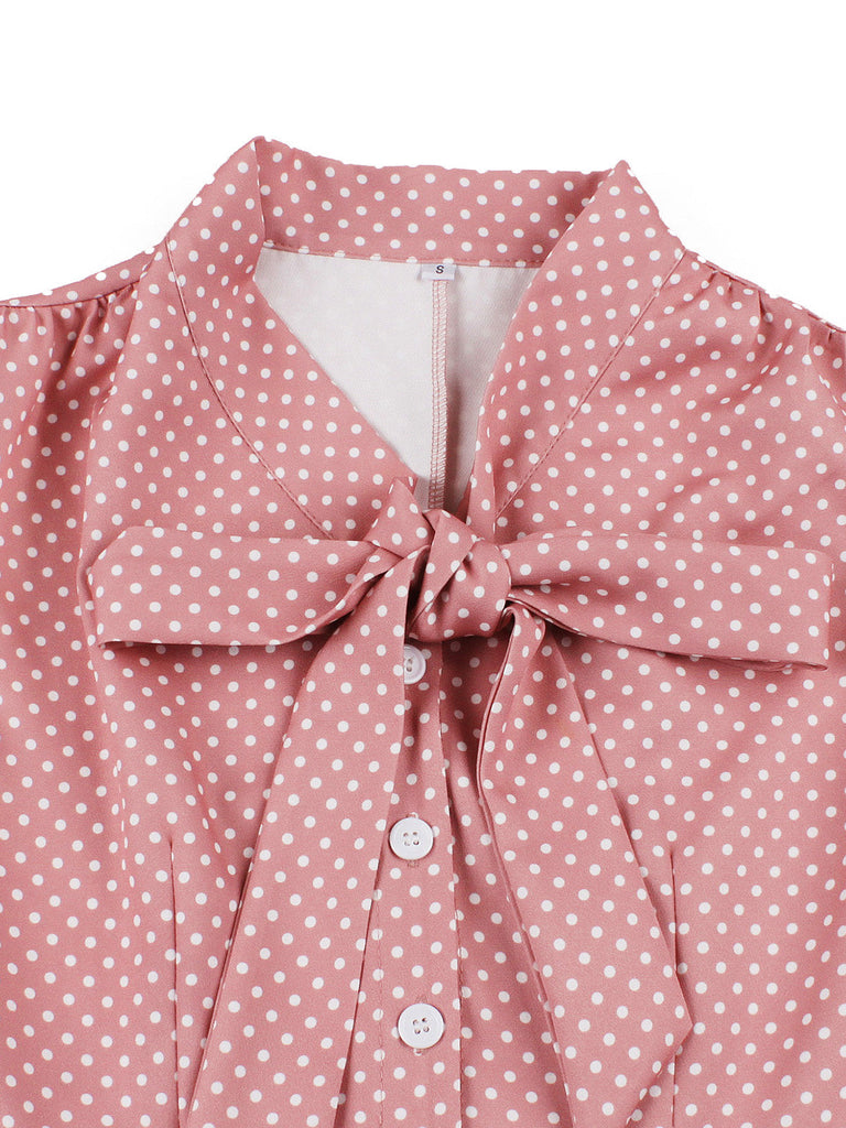 Rosa 50er Swingkleid mit Polka-Dots und Schleife