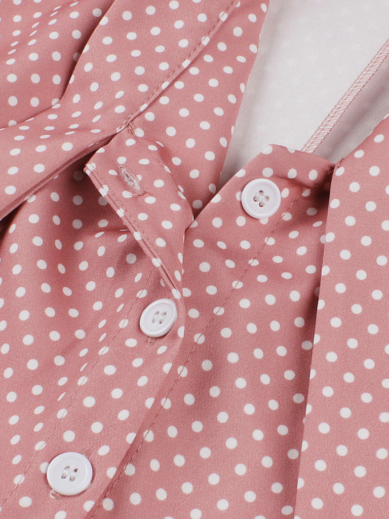 Rosa 50er Swingkleid mit Polka-Dots und Schleife
