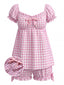 Rosa 60er Gingham Pyjama Set mit Schleife und Rüschen