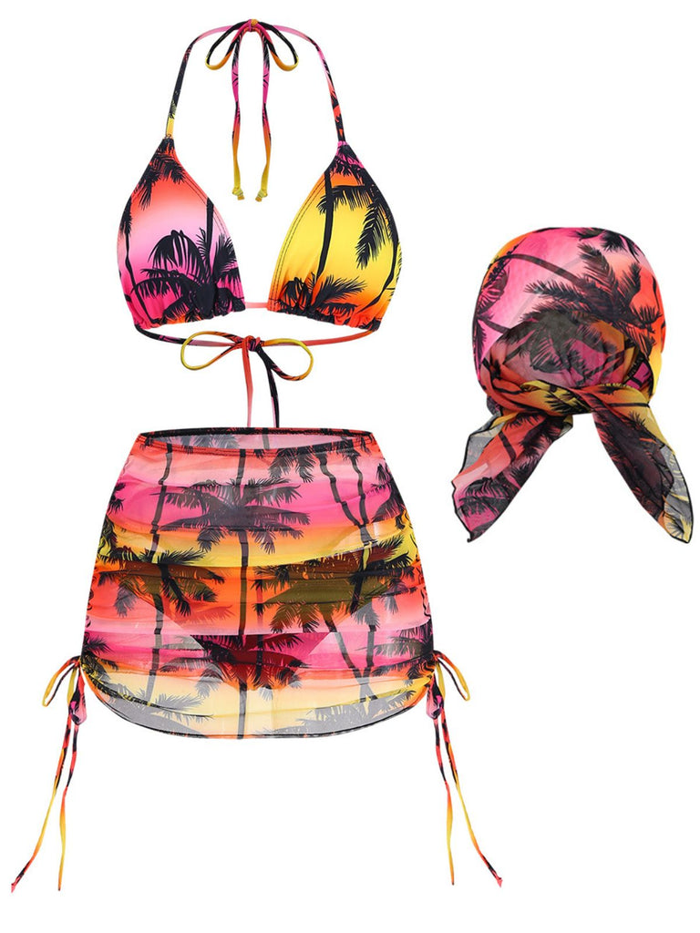 Rosa Bikini mit Blumenmuster im tropischen Stil der 1960er Jahre – Vintage-Mode, Retro-Stil