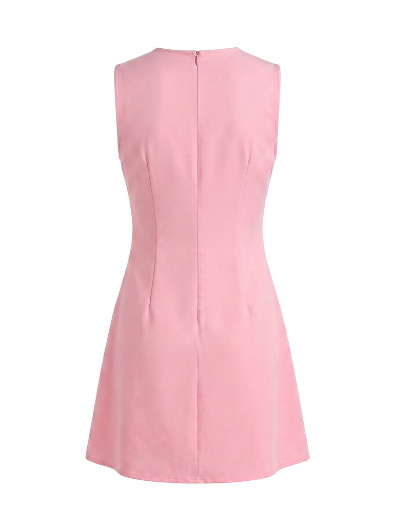 Rosa 60er Ärmelloses Kleid mit A-Linie und Perlen