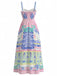 Rosa 70er Tropen Maxikleid mit Spaghettiträger und Print