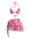 Rosa 80er Netz-Bikini-Set mit Neckholder und Blumen