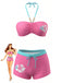 Rosa 80er Bikini-Set mit Blumen-Print und Neckholder