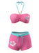 Rosa 80er Bikini-Set mit Blumen-Print und Neckholder