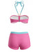 Rosa 80er Bikini-Set mit Blumen-Print und Neckholder