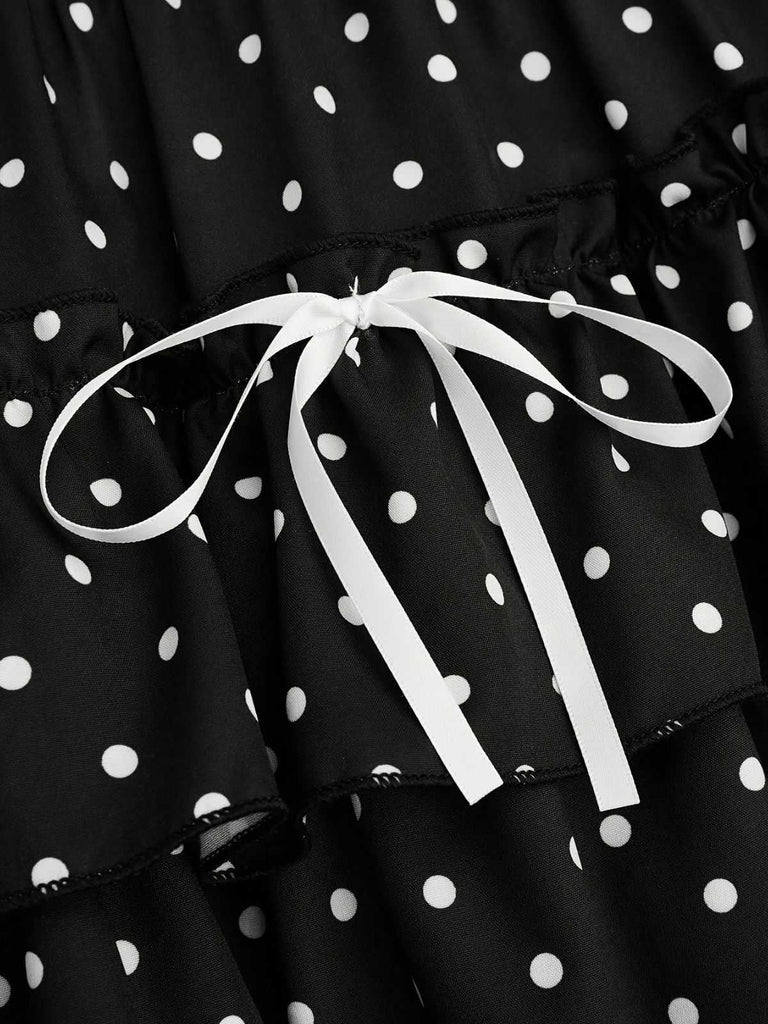 Gepunkteter Minirock mit Rüschen und Schleifendetail für einen süßen, femininen Vintage-Look
