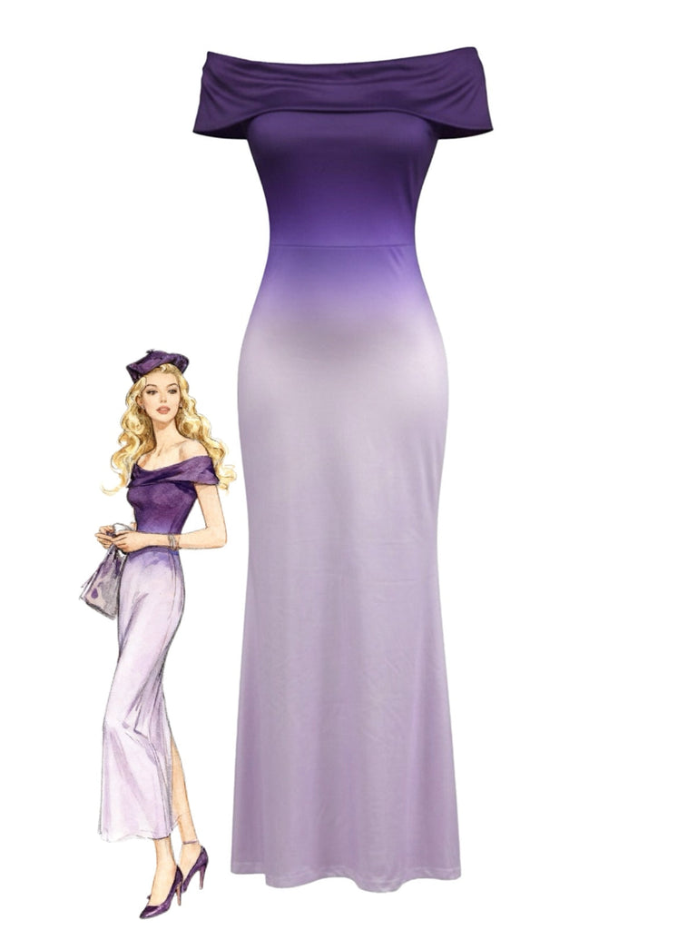 Lila 30er schulterfreies Maxikleid mit rückenfrei und Ombre