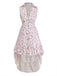 Lila 70er Kleid mit Ditsy-Blumen und Rüschen