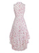 Lila 70er Kleid mit Ditsy-Blumen und Rüschen