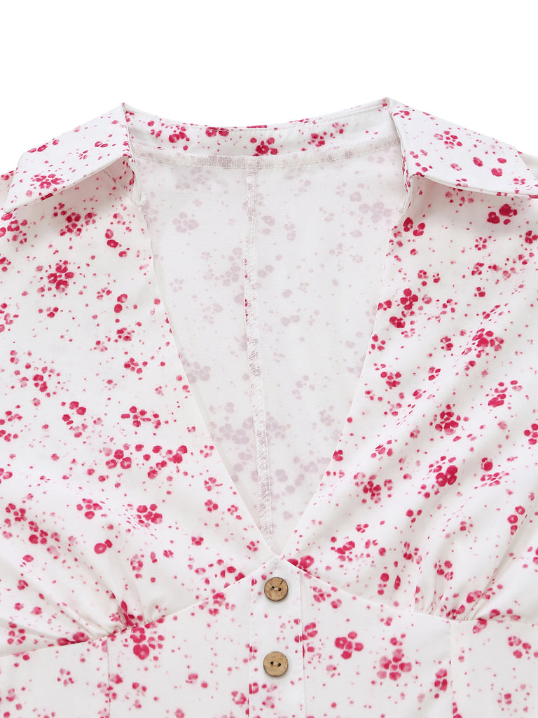Lila 70er Kleid mit Ditsy-Blumen und Rüschen