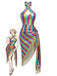 Regenbogen 80er Meerjungfrauenkleid mit Neckholder und Metallic